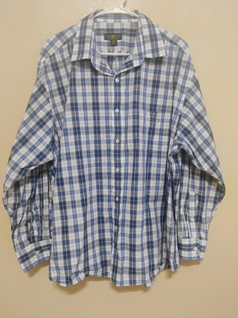 Club Room Blue Plaid Button Down Shirt 18.5 34/35 Cotton Mens